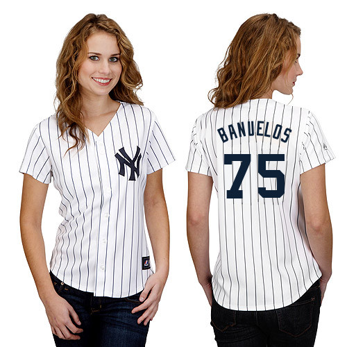 Manny Banuelos #75 mlb Jersey-New York Yankees Women's Authentic Home White Baseball Jersey